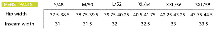 macna men's pants sizing chart